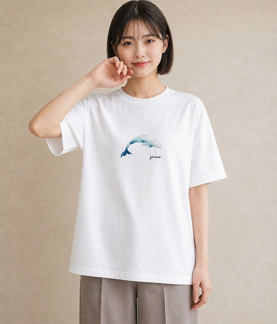 プリントTシャツ レディース ジンベエザメ 海の生き物 海 イラスト ゆるかわ お揃い 親子 白T YMAZO