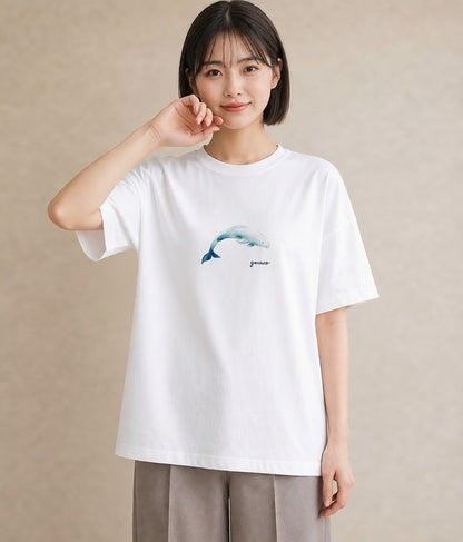 プリントTシャツ レディース ジンベエザメ 海の生き物 海 イラスト ゆるかわ お揃い 親子 白T YMAZO