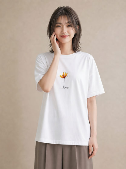 Tシャツ レディース ミモザ 花 花柄 イラスト 抜け感 母娘コーデ 自分用 白T YMAZO