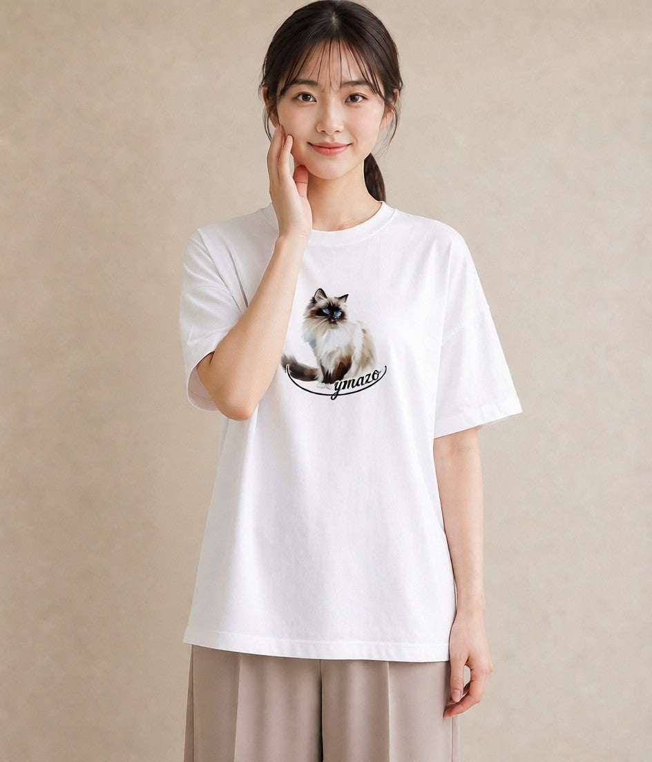 Tシャツ レディース ペルシャ 猫 ねこ イラスト ポップ ホワイトデー 春服 白T YMAZO