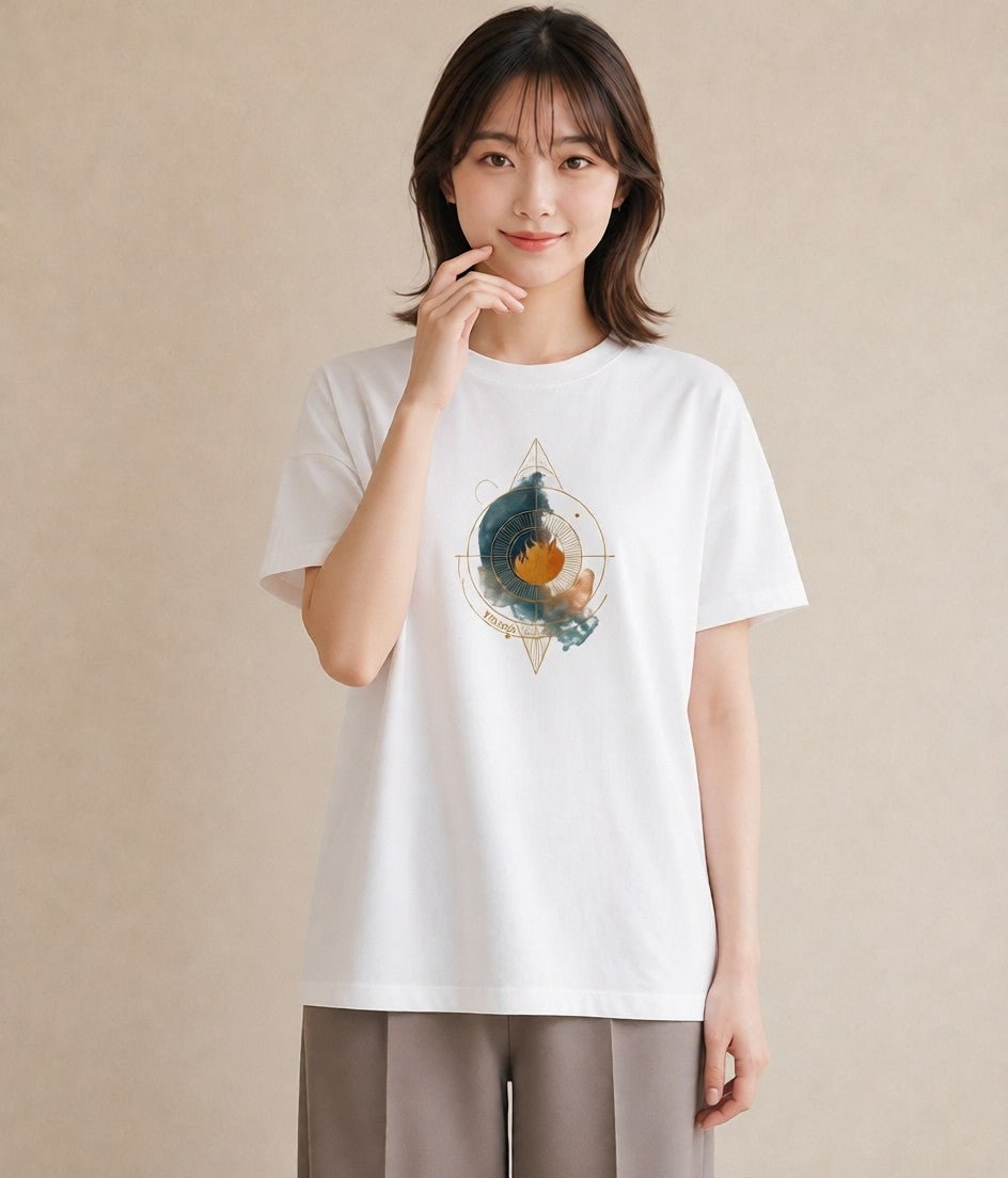 グラフィックTシャツ レディース 太陽 星空 宇宙 イラスト 淡色 在宅 公園 白T YMAZO