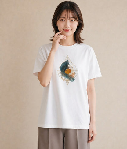 グラフィックTシャツ レディース 太陽 星空 宇宙 イラスト 淡色 在宅 公園 白T YMAZO