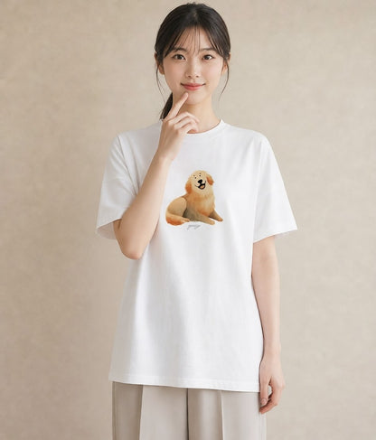半袖Tシャツ レディース わんちゃん 犬 いぬ イラスト ラフ 普段着 週末コーデ 白T YMAZO