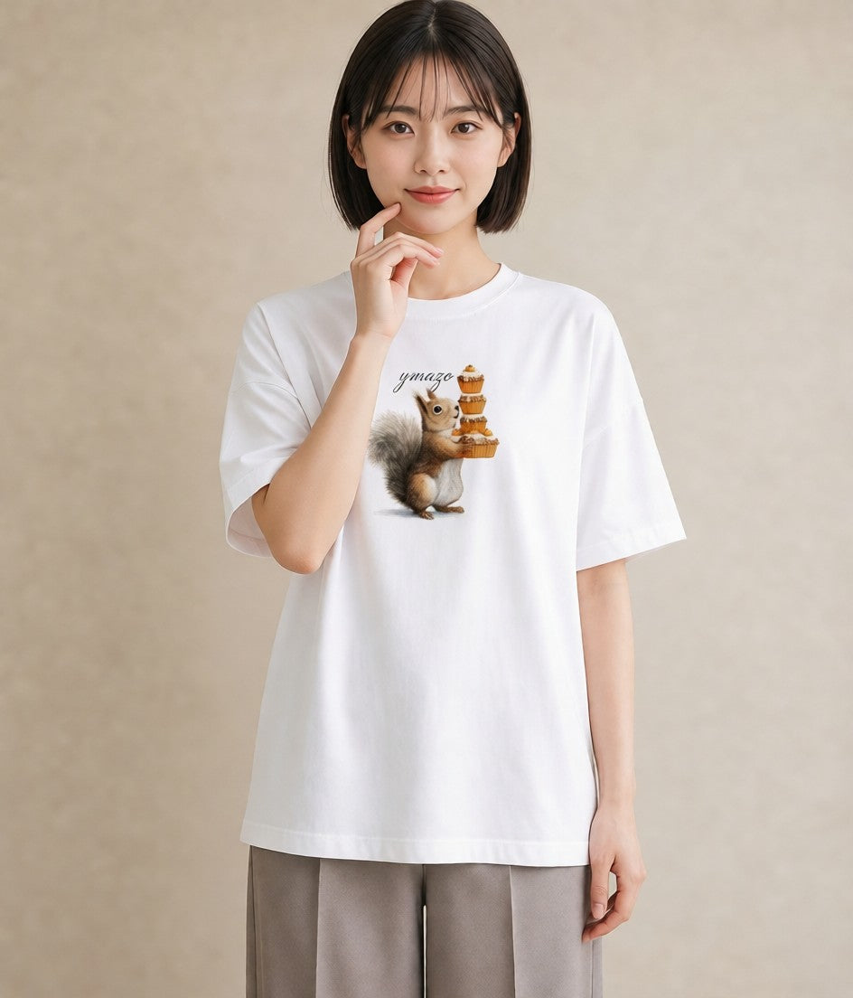 デザインTシャツ レディース リス ペット 動物 イラスト ナチュラル 母の日 ビーチ 白T YMAZO