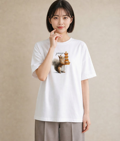デザインTシャツ レディース リス ペット 動物 イラスト ナチュラル 母の日 ビーチ 白T YMAZO