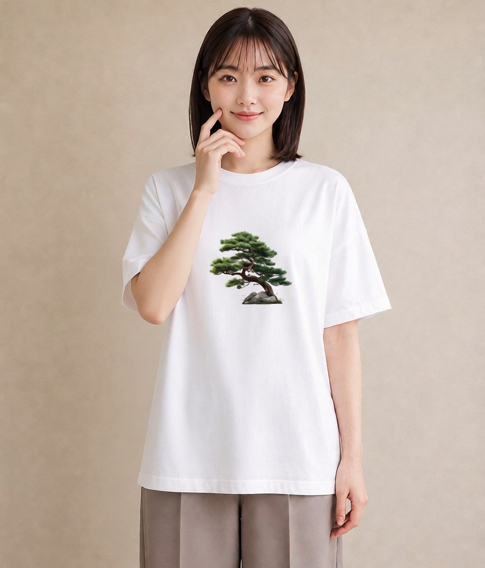 グラフィックTシャツ レディース 盆栽 植物 ボタニカル イラスト カジュアル お出かけ 普段着 白T YMAZO