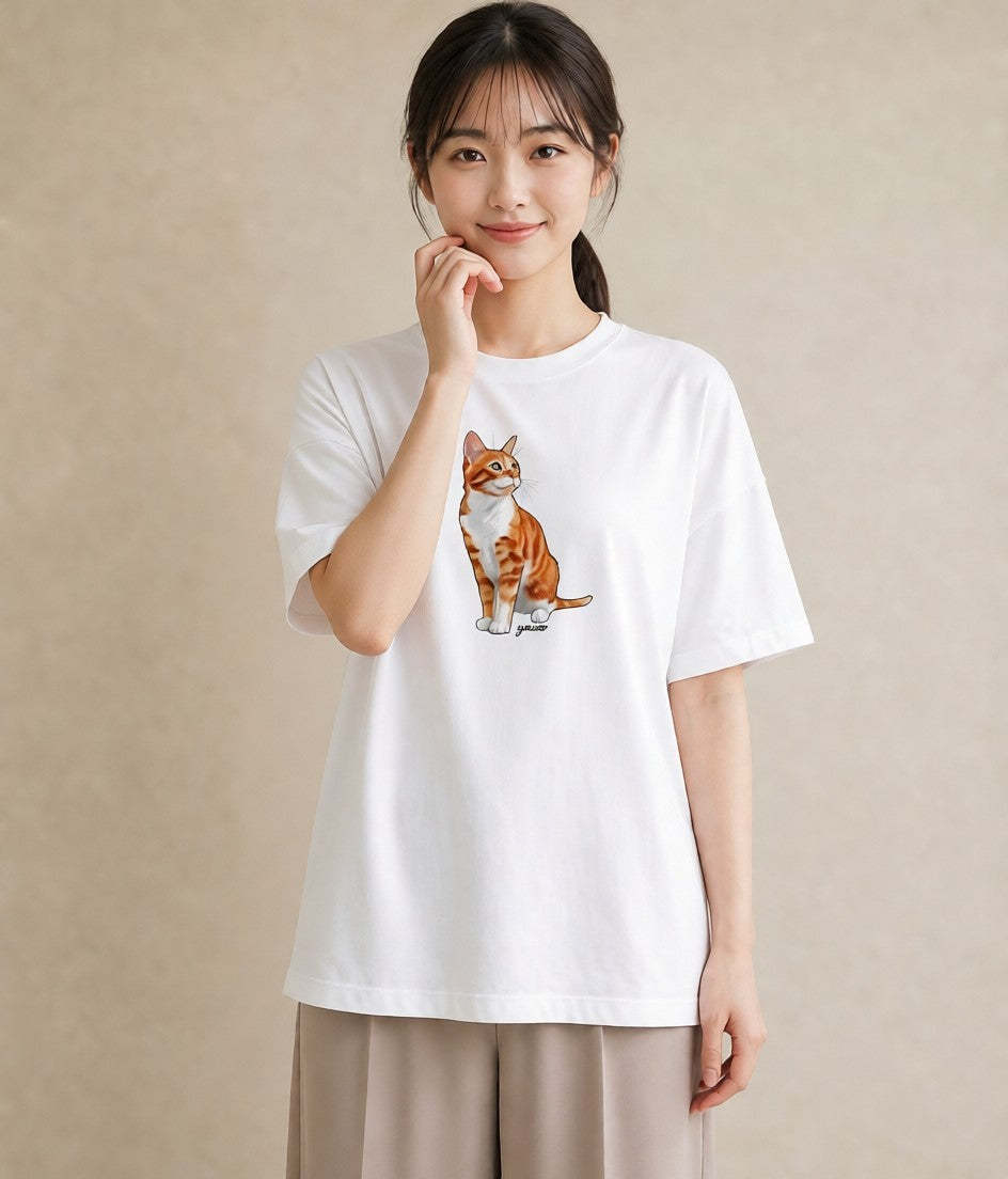 デザインTシャツ レディース サビ猫 猫 ねこ イラスト カフェコーデ 親子 20代 白T YMAZO