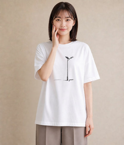 デザインTシャツ レディース 街灯 夜霧 夜 ナチュラル アンティーク イラスト カフェコーデ 海 カフェ巡り 白T YMAZO