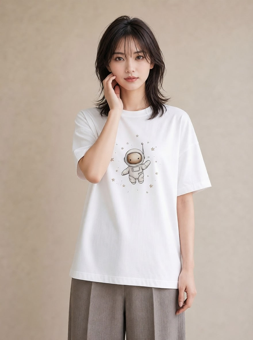 グラフィックTシャツ レディース 宇宙 星空 イラスト ミニマル カフェ巡り 女子会 白T YMAZO