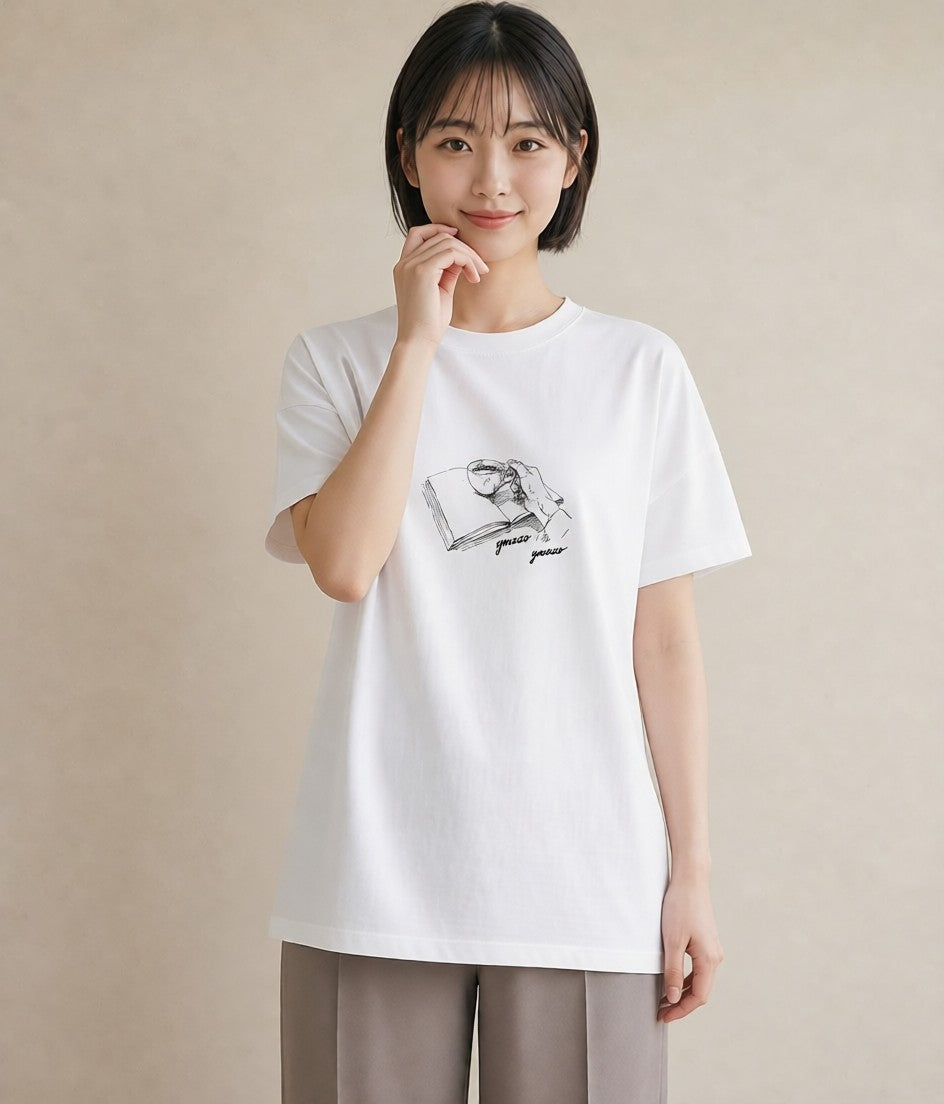 グラフィックTシャツ レディース 本 読書 ブック イラスト ポップ 週末コーデ 敬老の日 白T YMAZO