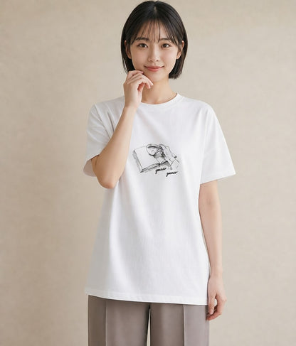 グラフィックTシャツ レディース 本 読書 ブック イラスト ポップ 週末コーデ 敬老の日 白T YMAZO