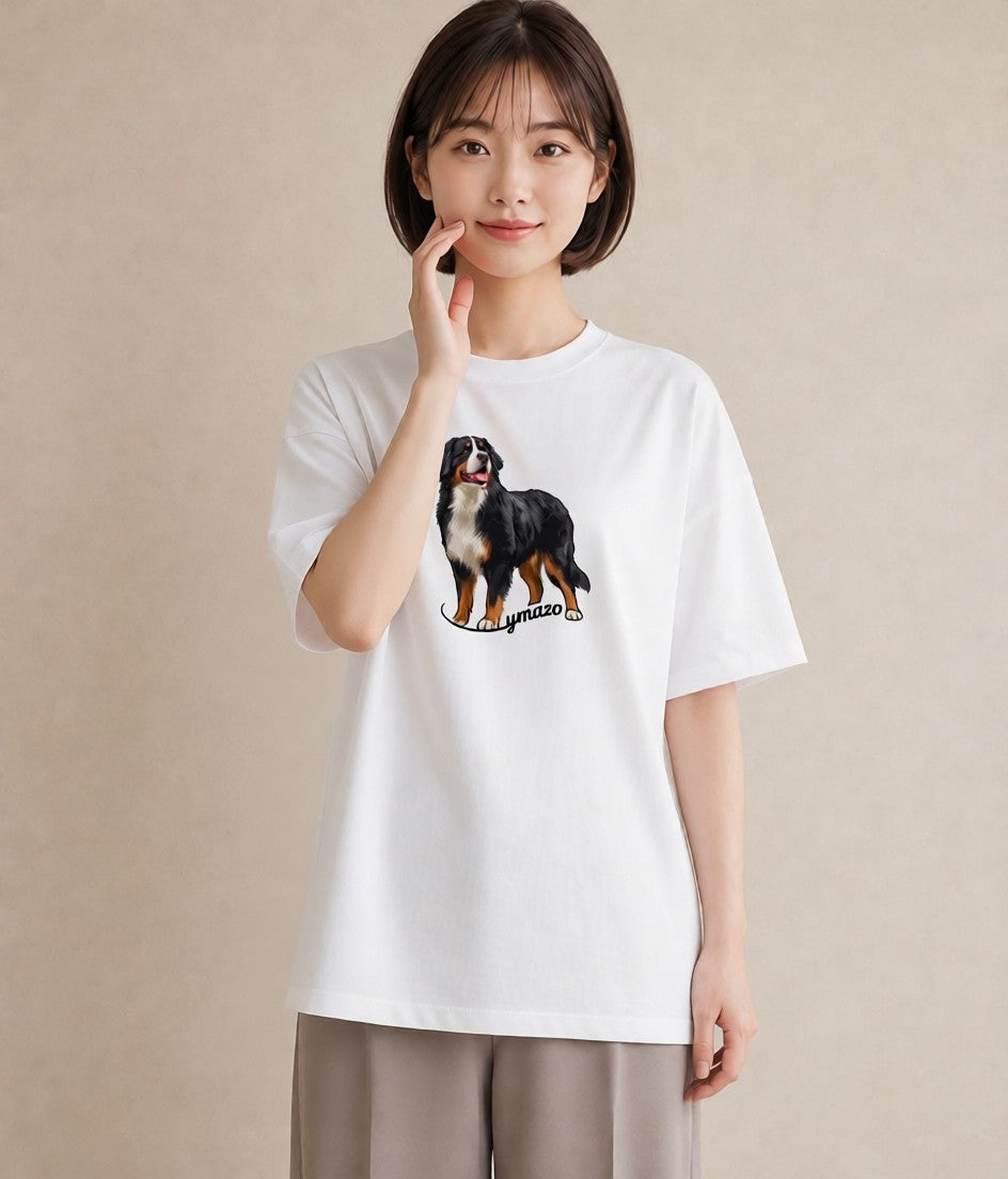 プリントTシャツ レディース バーニーズマウンテンドッグ 犬 いぬ イラスト こなれ感 お揃い 親子 白T YMAZO