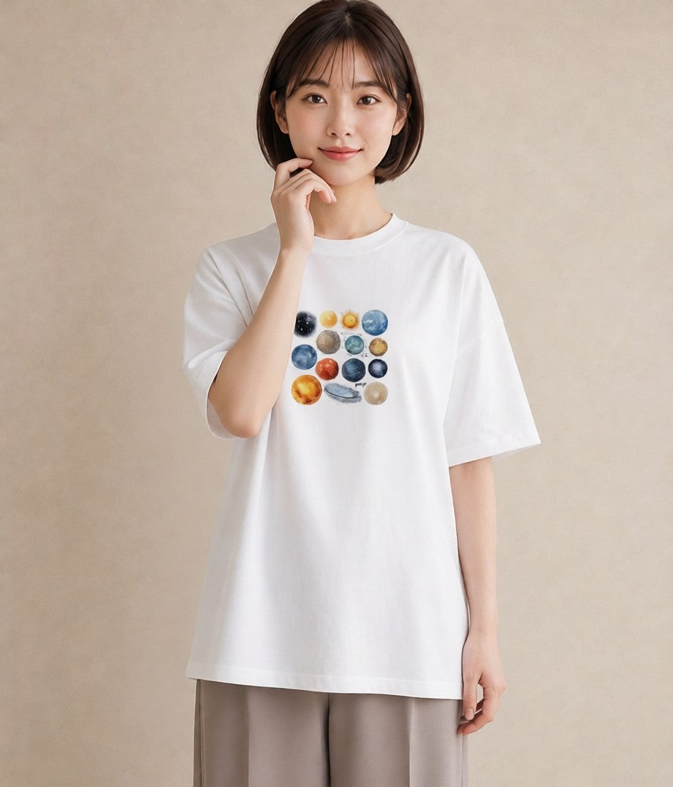 プリントTシャツ レディース 獅子座 星空 宇宙 イラスト ラフカジュアル 散歩 お出かけ 白T YMAZO
