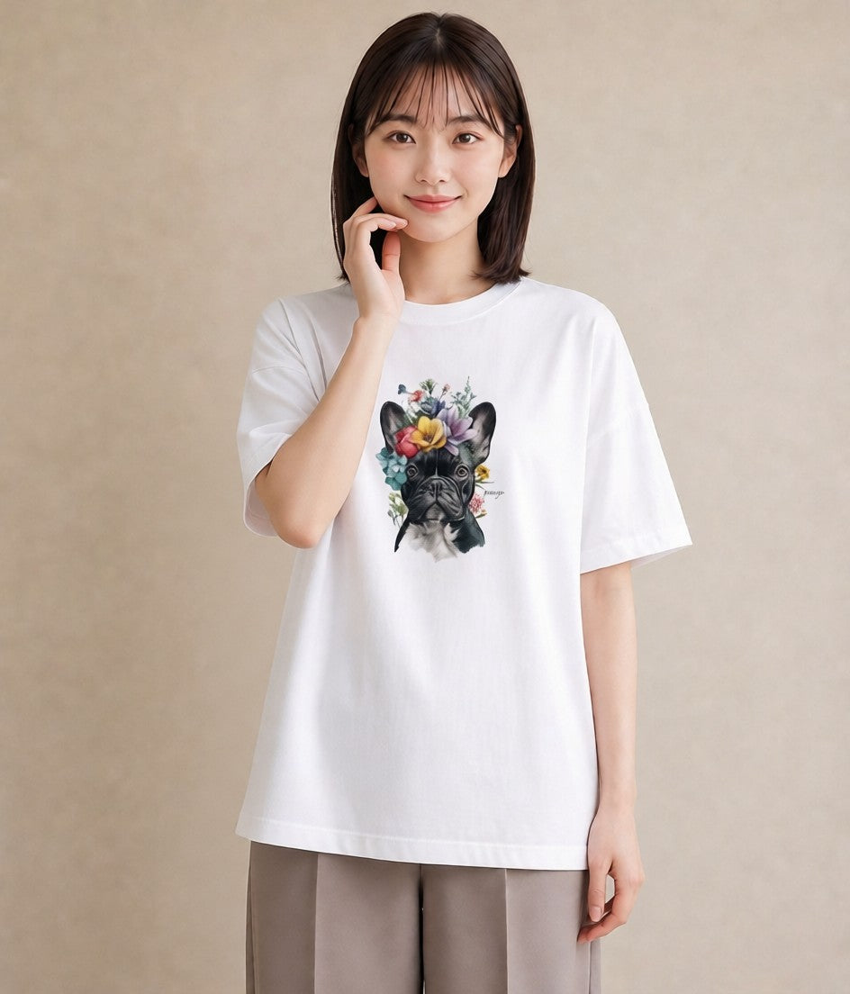 グラフィックTシャツ レディース フレンチブルドッグ フレブル 犬 いぬ イラスト 韓国風 綿100 デート 白T YMAZO