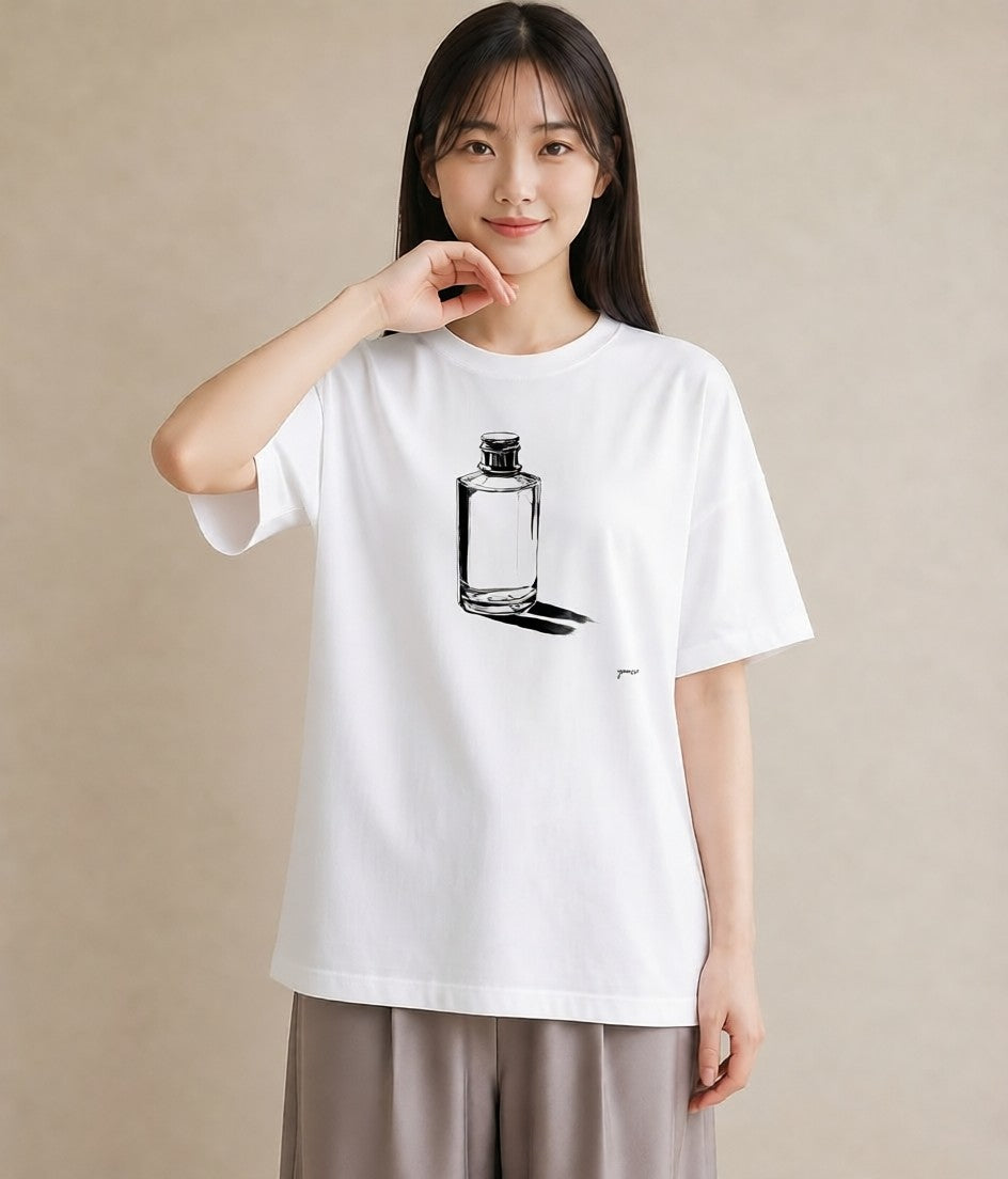 半袖Tシャツ レディース 香水 香水瓶 パフューム イラスト お洒落 綿100 デート 白T YMAZO