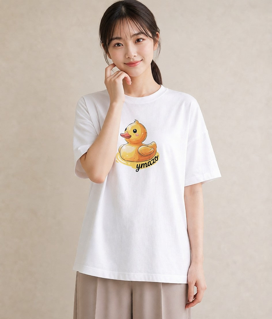 半袖Tシャツ レディース アヒル 動物 アニマル イラスト シンプル 通勤 在宅 白T YMAZO