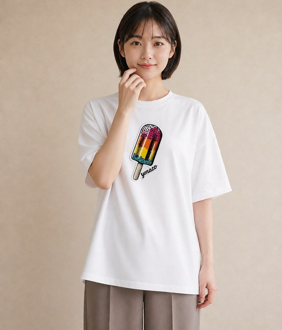 グラフィックTシャツ レディース アイス 食べ物 フード イラスト フェミニン 敬老の日 ホワイトデー 白T YMAZO
