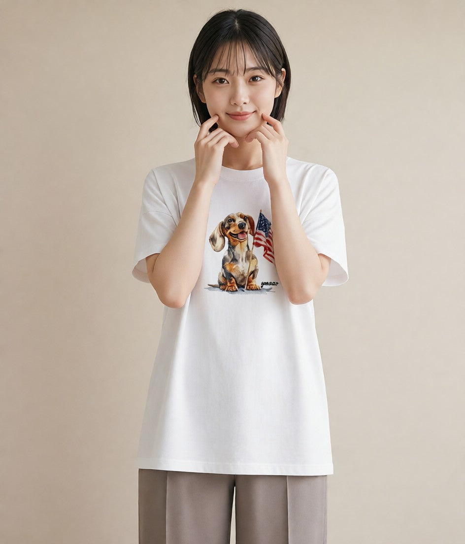 グラフィックTシャツ レディース ミニチュアダックスフンド 犬 いぬ イラスト 上品 姉妹 送別ギフト 白T YMAZO