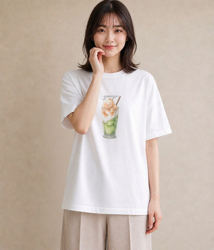 デザインTシャツ レディース カフェラテ 食べ物 フード イラスト 個性的 通学 誕生日プレゼント 白T YMAZO
