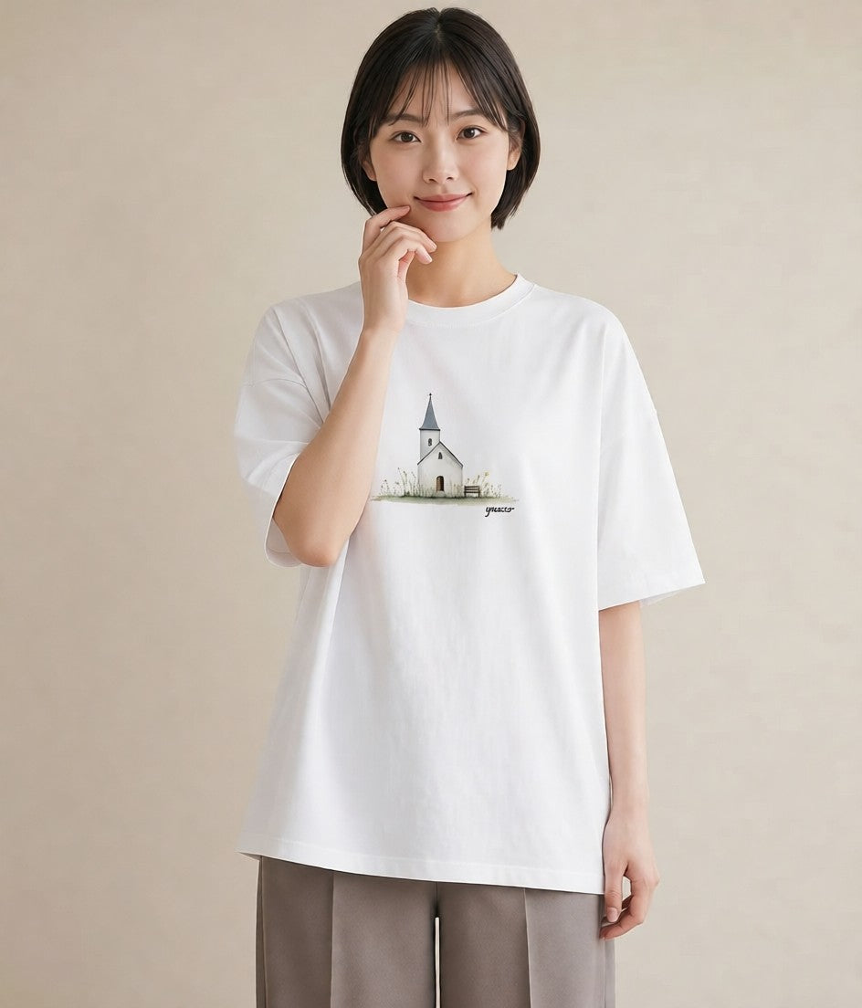 半袖Tシャツ レディース ポスト 野の花 レトロ ナチュラル アンティーク イラスト モード 春服 ミセス 白T YMAZO