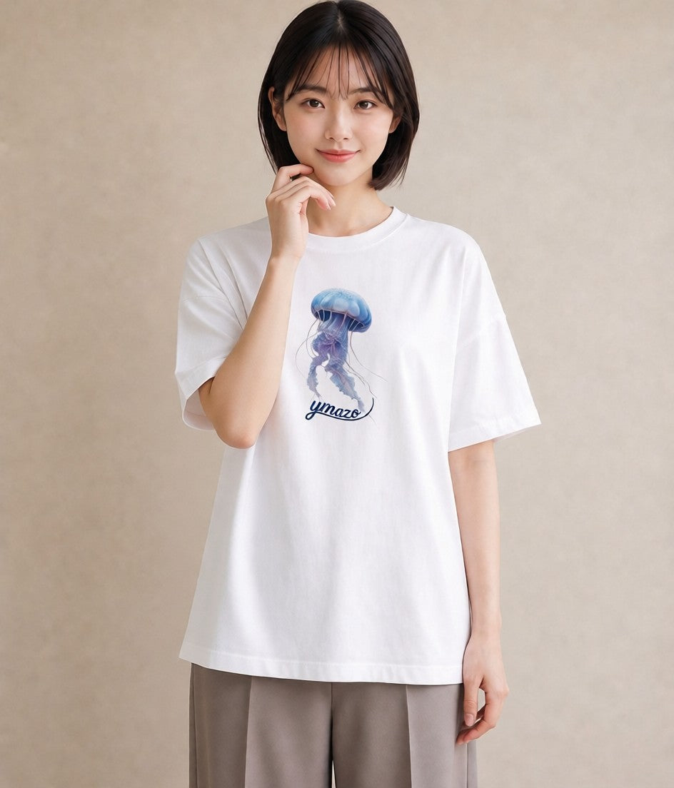 Tシャツ レディース くらげ クラゲ 海の生き物 海 イラスト 北欧風 通勤 在宅 白T YMAZO