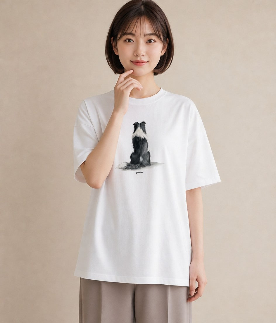グラフィックTシャツ レディース ボーダーコリー 犬 いぬ イラスト シック デイリーウェア 休日 白T YMAZO