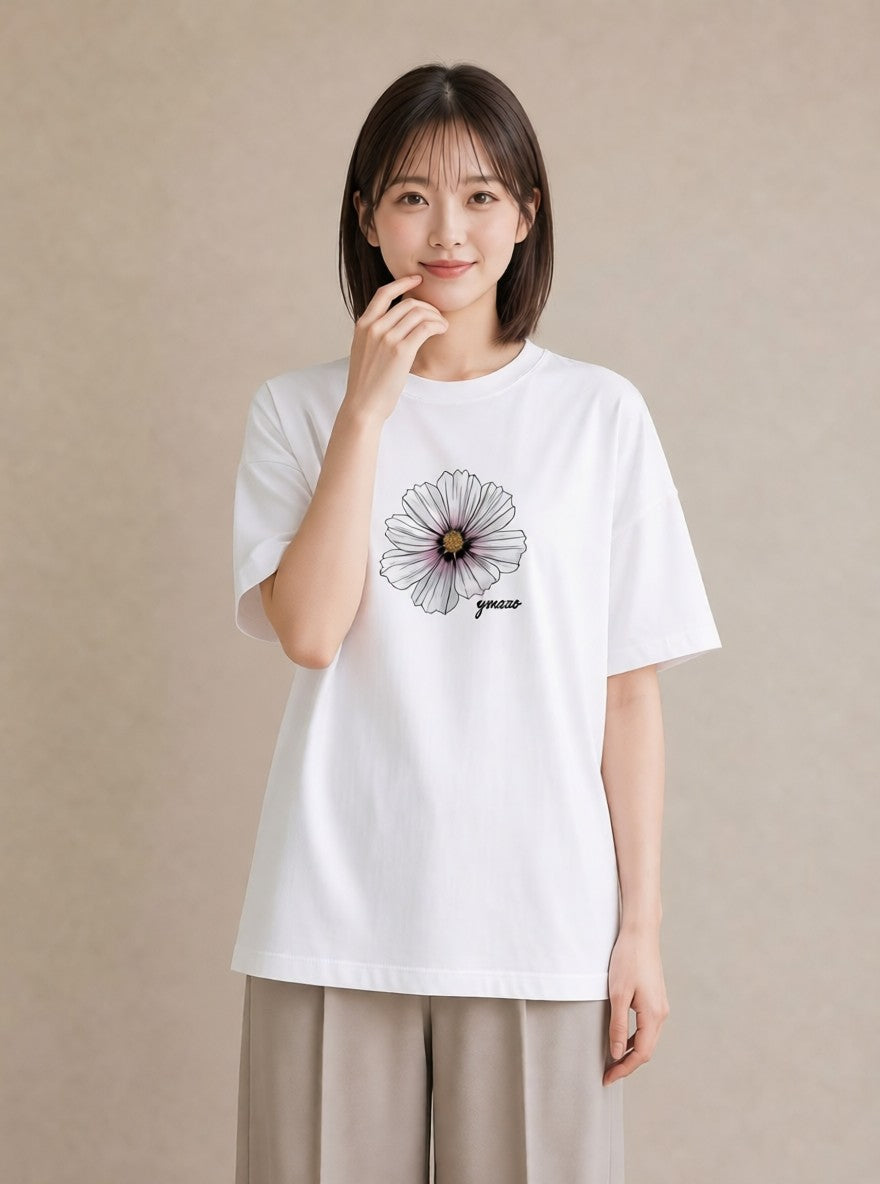 半袖Tシャツ レディース デイジー 花 花柄 イラスト ミニマル 海 カフェ巡り 白T YMAZO