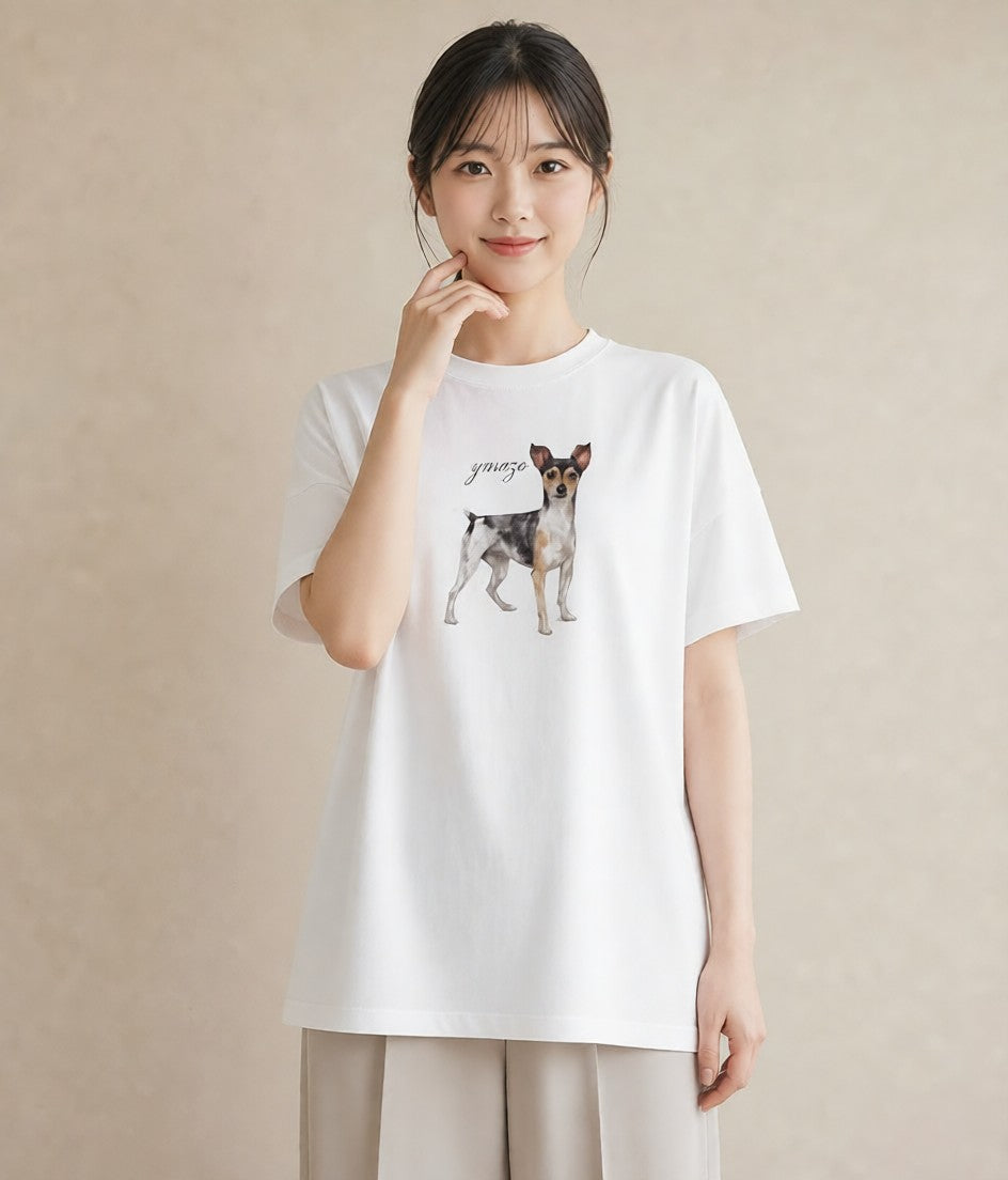 デザインTシャツ レディース ジャックラッセルテリア 犬 いぬ イラスト きれいめ ホワイトデー 春服 白T YMAZO