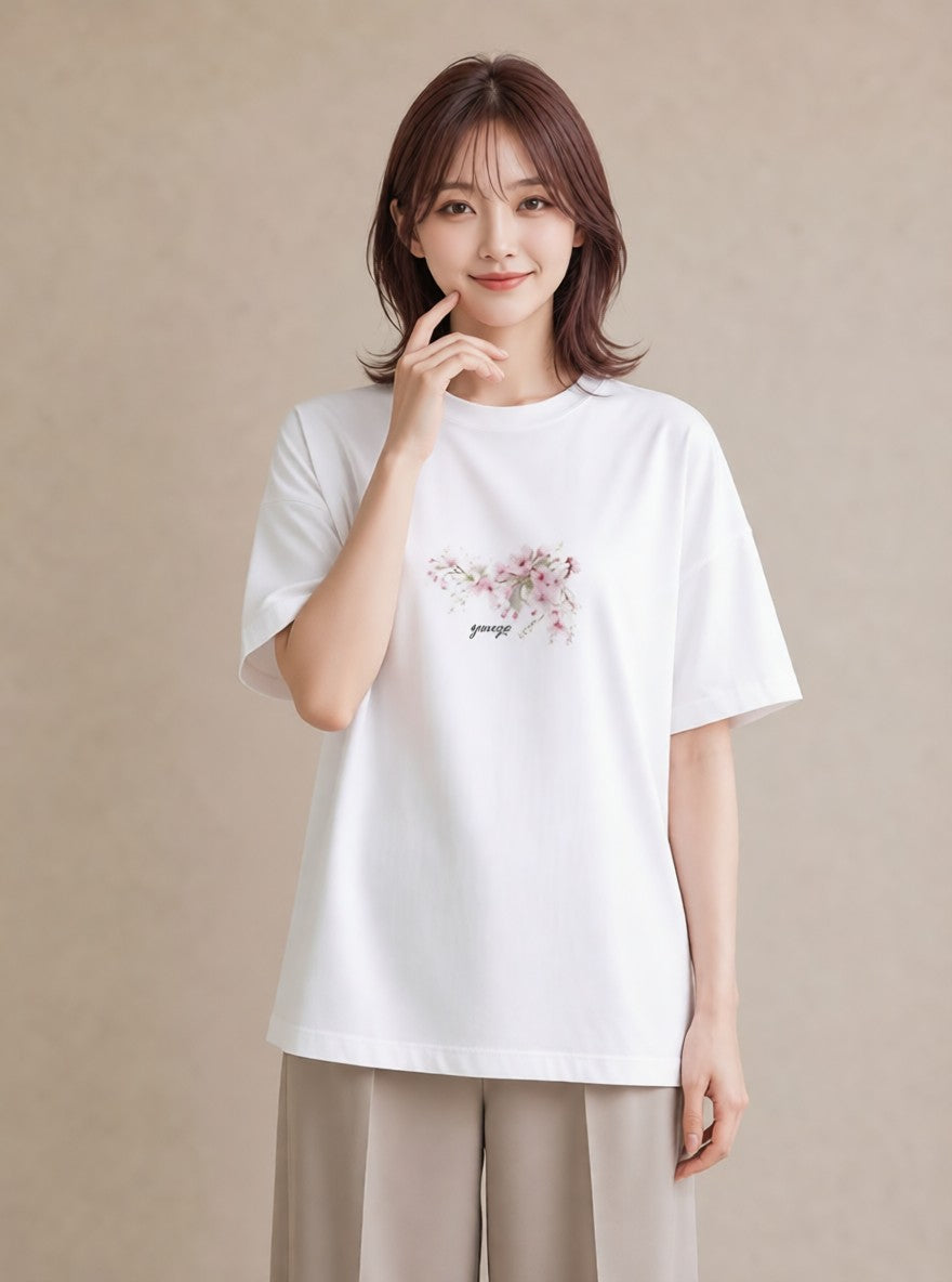 半袖Tシャツ レディース さくら 桜 サクラ 花 花柄 イラスト アート風 友達ギフト 部屋着 白T YMAZO