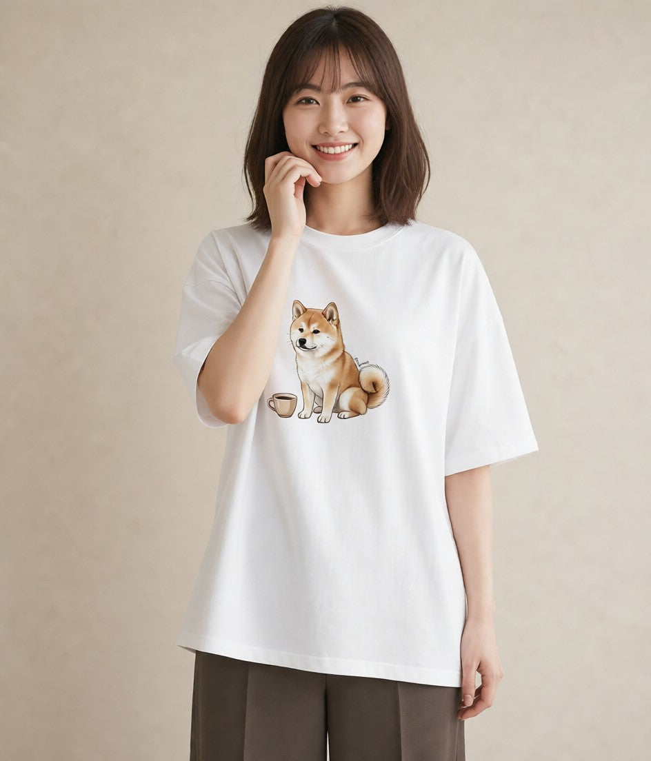 プリントTシャツ レディース 秋田犬 犬 いぬ イラスト 北欧風 おしゃれギフト 社会人 白T YMAZO