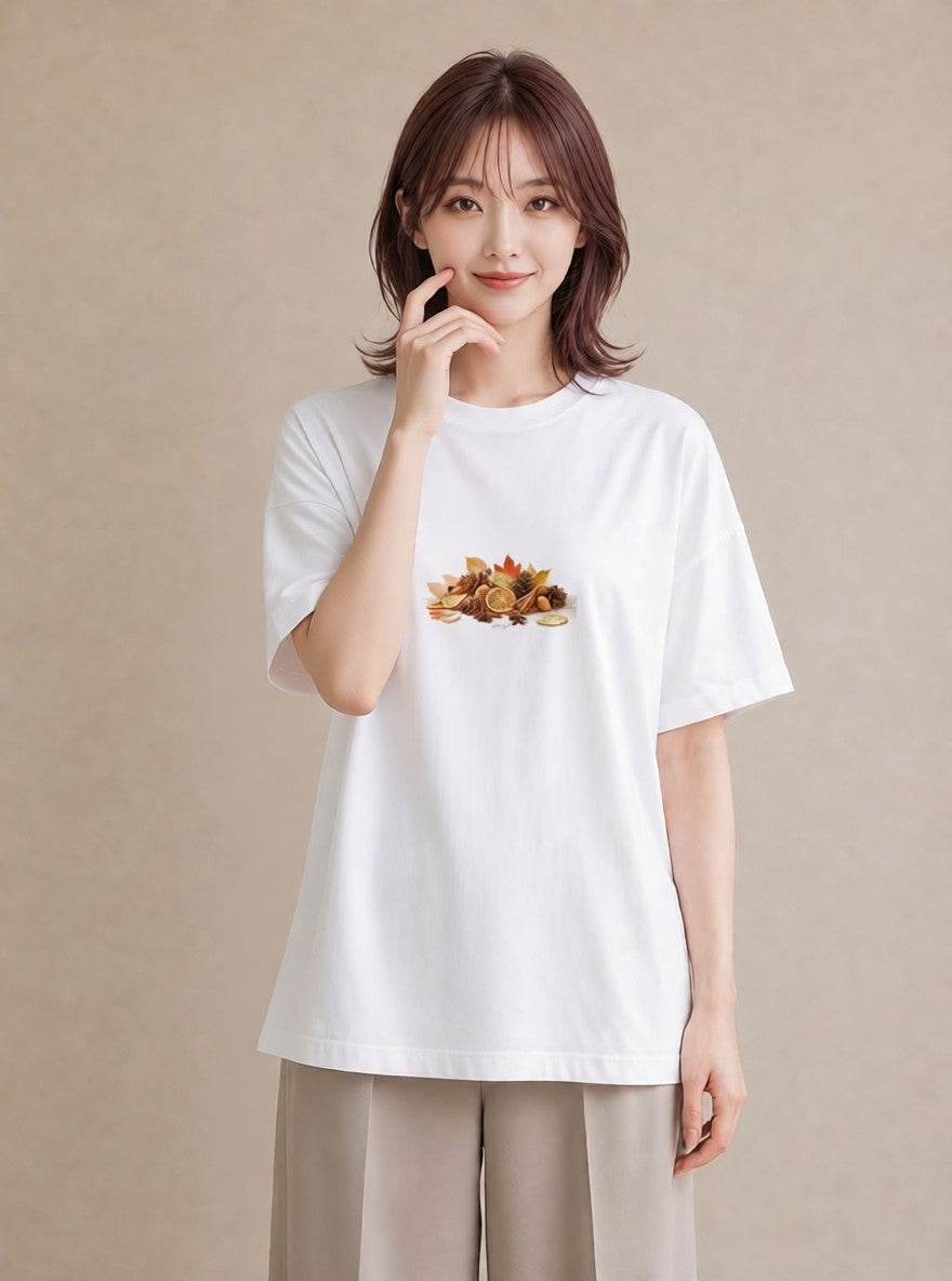 プリントTシャツ レディース 実り 植物 ボタニカル イラスト ヴィンテージ風 ルームウェア ギフト 白T YMAZO