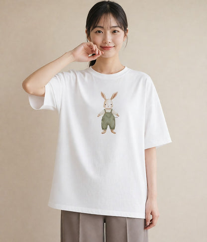 グラフィックTシャツ レディース ミニうさぎ ペット 動物 イラスト 手描き風 ビーチ デイリーウェア 白T YMAZO