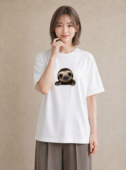 デザインTシャツ レディース ナマケモノ 動物 アニマル イラスト お洒落 敬老の日 ホワイトデー 白T YMAZO