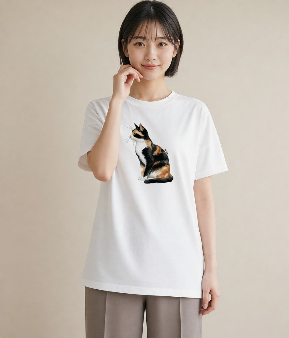 半袖Tシャツ レディース ねこ 猫 ネコ イラスト ナチュラル 旅行用 海 白T YMAZO