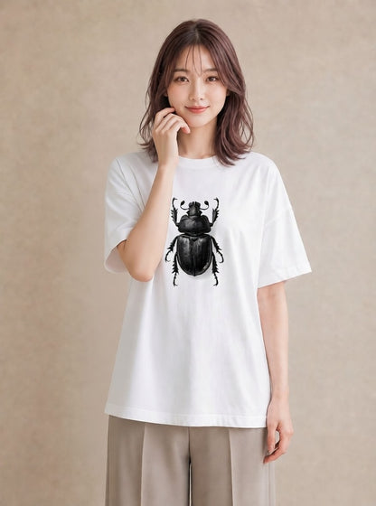 Tシャツ レディース カブトムシ 昆虫 虫 イラスト 普段使い 買い物 夏コーデ 白T YMAZO