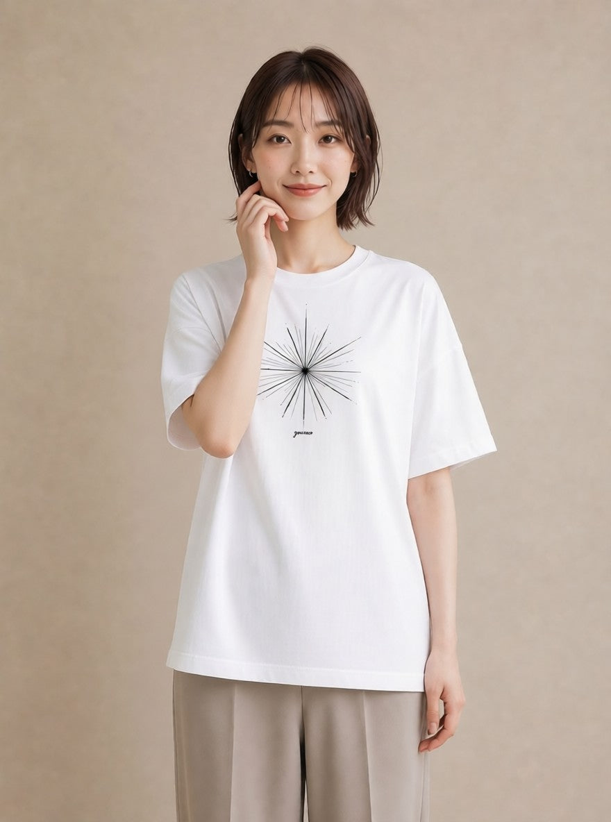 プリントTシャツ レディース 幾何学 ミニマル ジオメトリック イラスト ボタニカル 海 カフェ巡り 白T YMAZO
