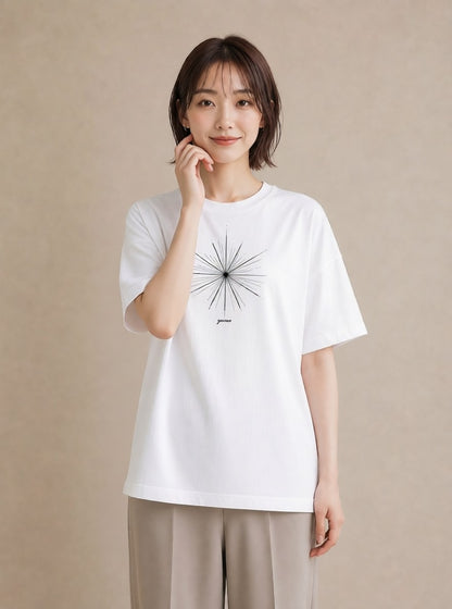 プリントTシャツ レディース 幾何学 ミニマル ジオメトリック イラスト ボタニカル 海 カフェ巡り 白T YMAZO