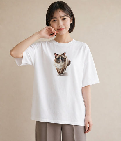 デザインTシャツ レディース サビ猫 猫 ねこ イラスト 個性的 通勤 在宅 白T YMAZO