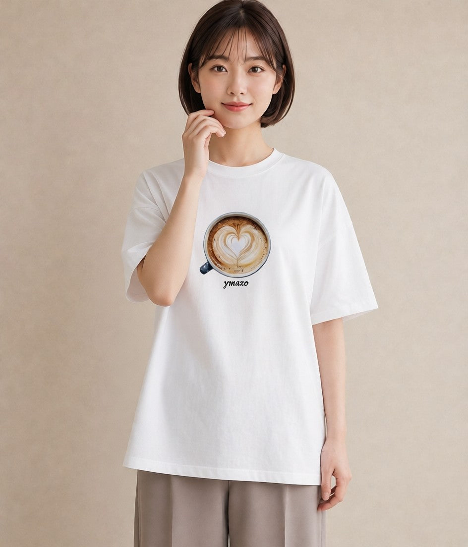 デザインTシャツ レディース コーヒー 珈琲 カフェ 食べ物 フード イラスト 淡色 親子 20代 白T YMAZO