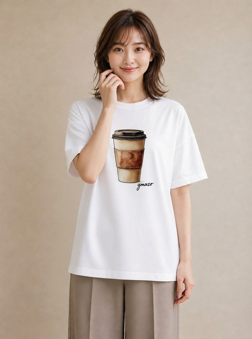Tシャツ レディース カフェオレ 食べ物 フード イラスト 個性的 通学 誕生日プレゼント 白T YMAZO