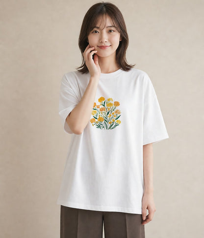 半袖Tシャツ レディース ミモザ 花 花柄 イラスト 休日コーデ 姉妹 送別ギフト 白T YMAZO