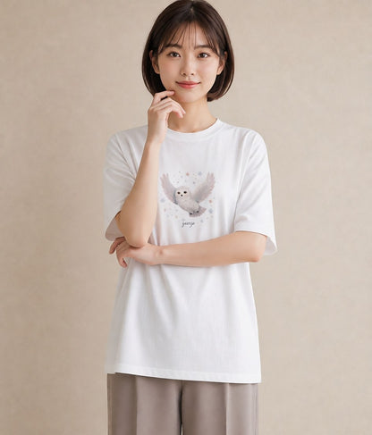 Tシャツ レディース フクロウ 動物 アニマル イラスト 個性的 親子 20代 白T YMAZO