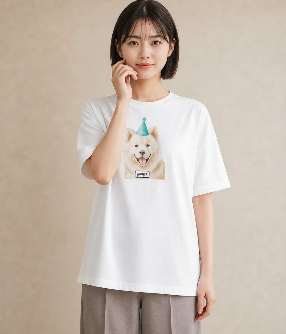 プリントTシャツ レディース サモエド 犬 いぬ イラスト ラフ 週末コーデ 敬老の日 白T YMAZO