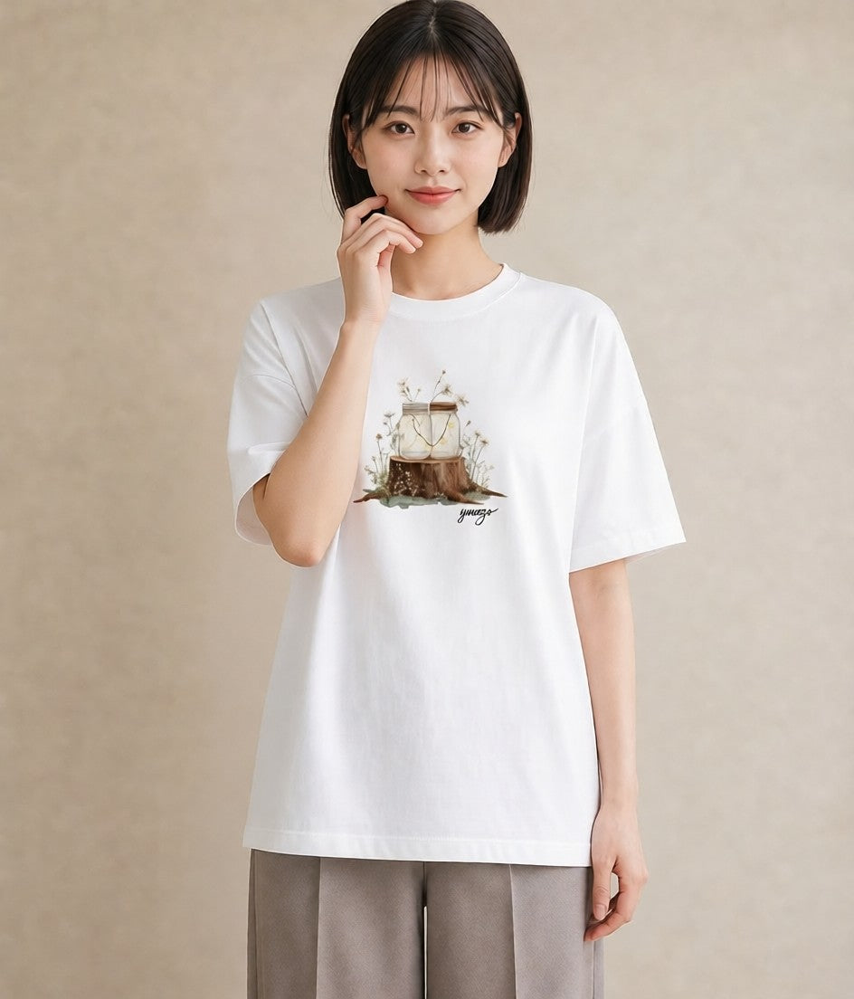 グラフィックTシャツ レディース 街灯 夜霧 夜 ナチュラル アンティーク イラスト ニュアンス 女性 旅行用 白T YMAZO
