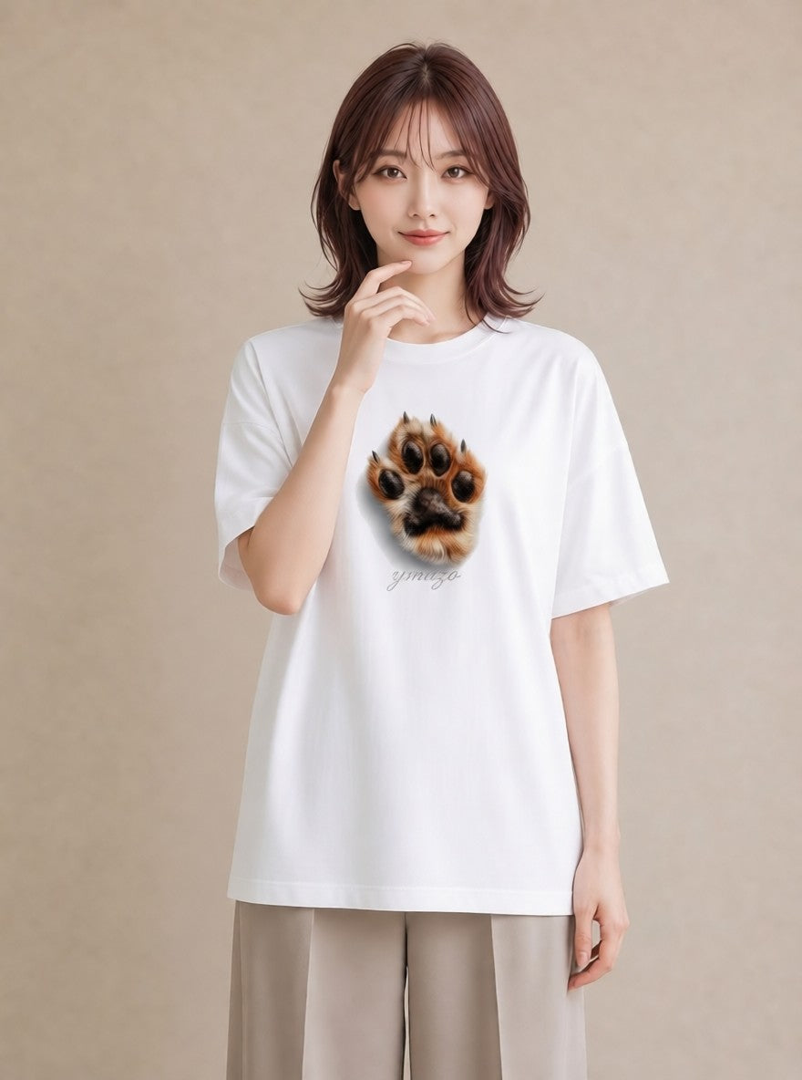デザインTシャツ レディース 肉球 猫 ねこ イラスト ミニマル ホワイトデー 春服 白T YMAZO