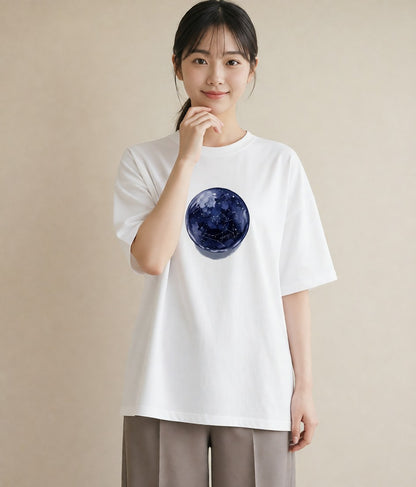 半袖Tシャツ レディース 地球 星空 宇宙 イラスト ボタニカル ルームウェア ギフト 白T YMAZO