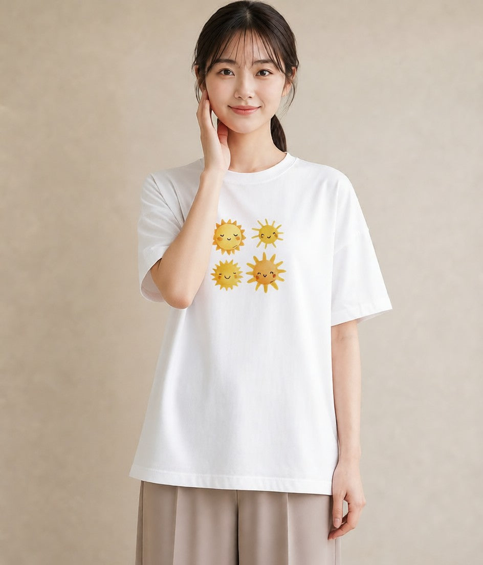 プリントTシャツ レディース 太陽 星空 宇宙 イラスト 普段使い 買い物 夏コーデ 白T YMAZO