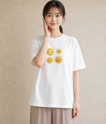 プリントTシャツ レディース 太陽 星空 宇宙 イラスト 普段使い 買い物 夏コーデ 白T YMAZO
