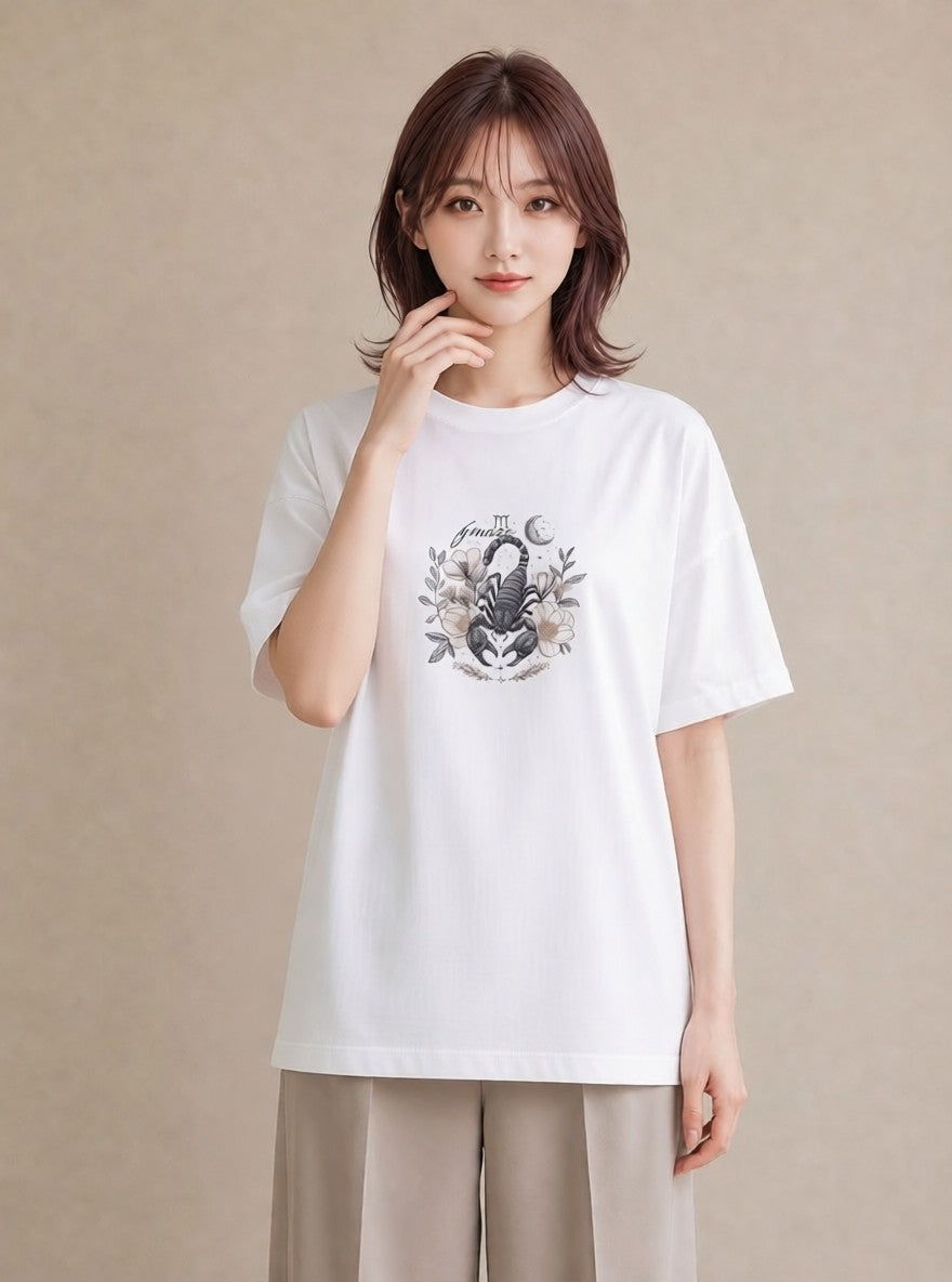半袖Tシャツ レディース 蠍座 星空 宇宙 イラスト 水彩風 レイヤード 友達ギフト 白T YMAZO