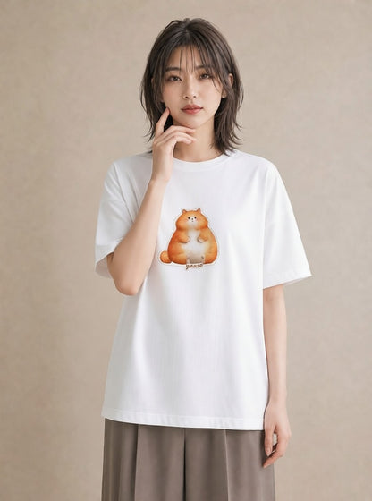 半袖Tシャツ レディース 茶トラ 茶猫 猫 ねこ イラスト ニュアンス 旅行 母娘コーデ 白T YMAZO